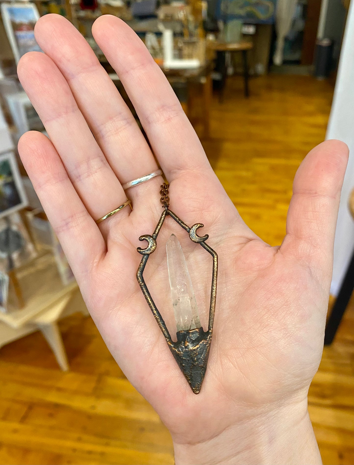 Quartz Framed Pendant with Moons