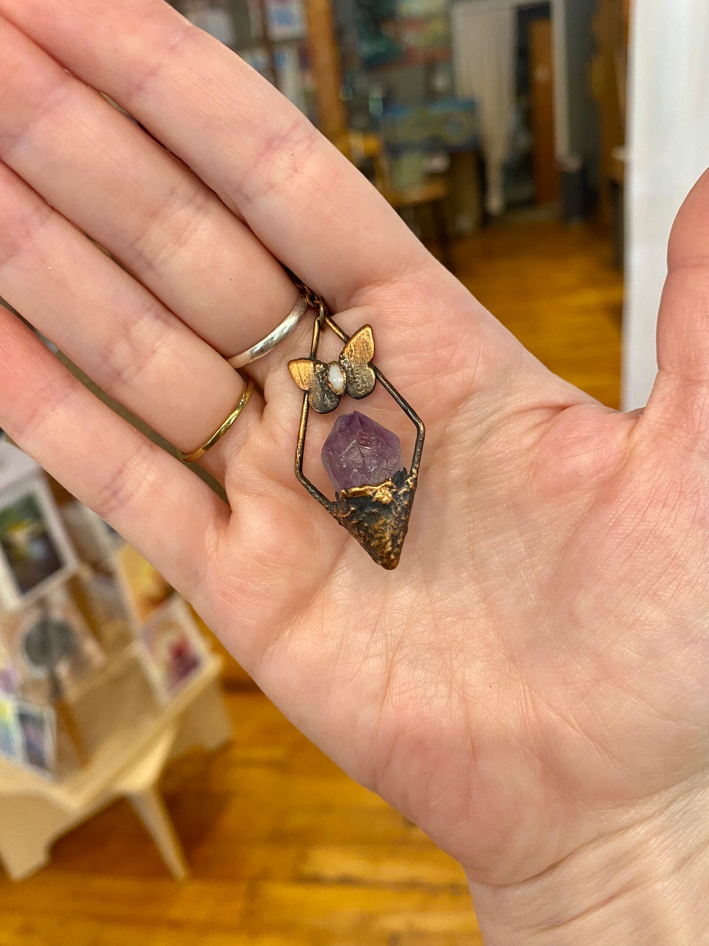 Amethyst Framed Pendant with Butterfly