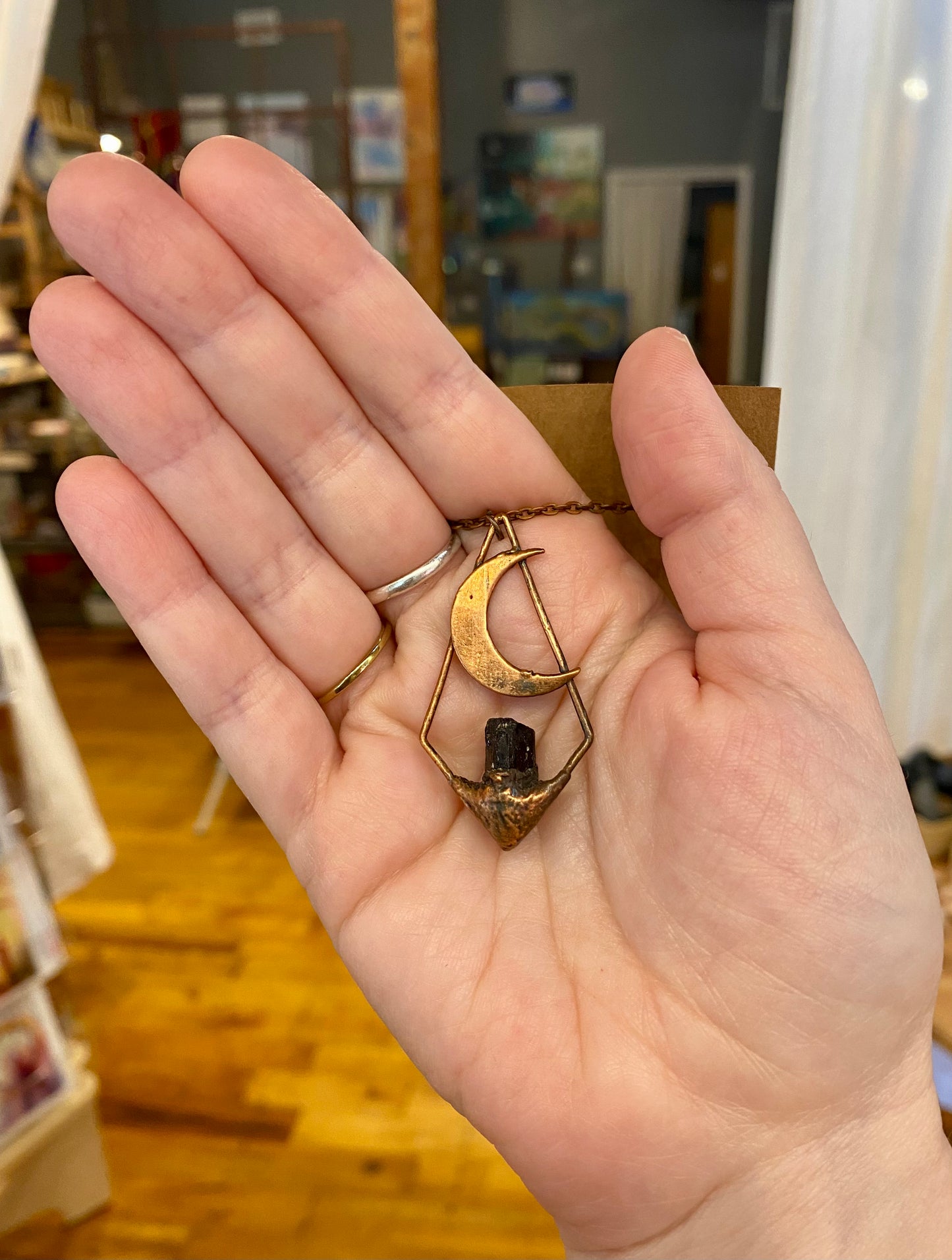 Black Tourmaline Framed Pendant with Moon