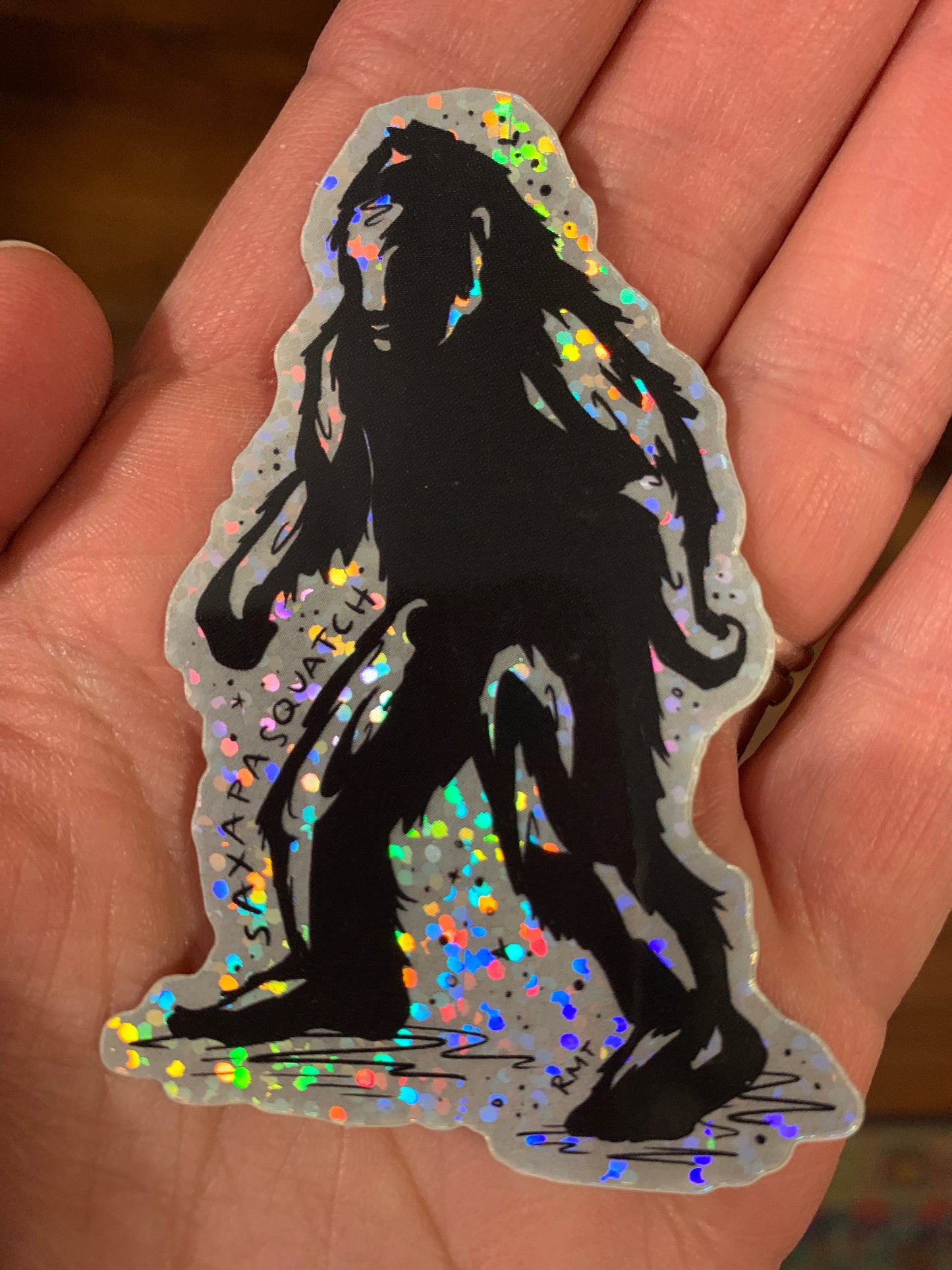 Saxapasquatch glitter sticker