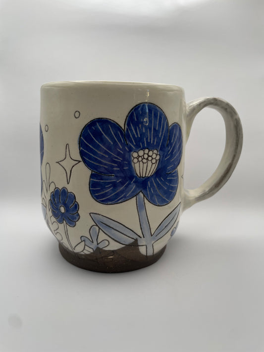 Indigo Bunny and Flowers Mug