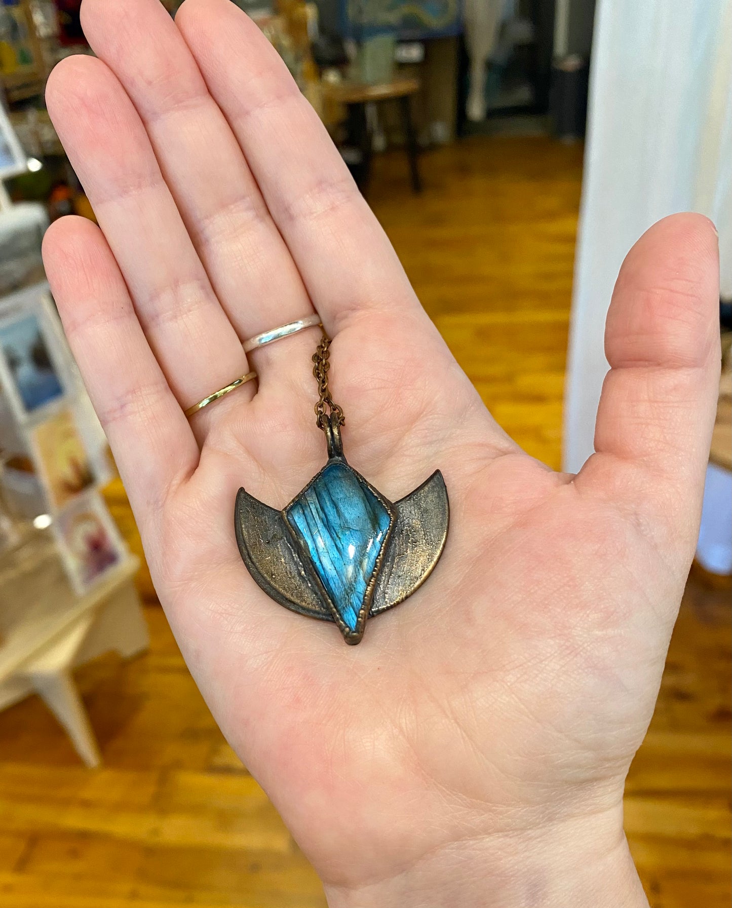 Labradorite Moon Pendant